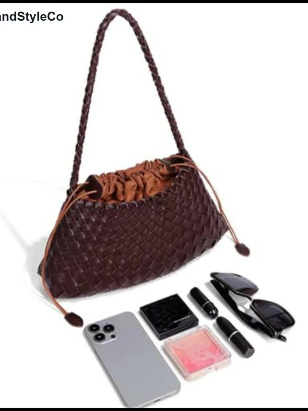 Trendy Woven Hobo Bag Women PU Leather Suede Bucket Purse Shoulder Tote Handbag
